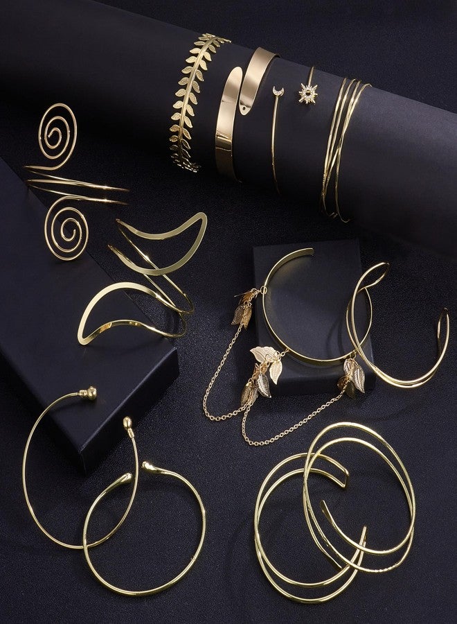 MEDOJO 12 Pcs Arm Cuff Bracelets for Women Minimalist Golden Upper Arm Cuff Bangle Bracelet Open Adjustable Golden Arm Bracelet Set - Image 3